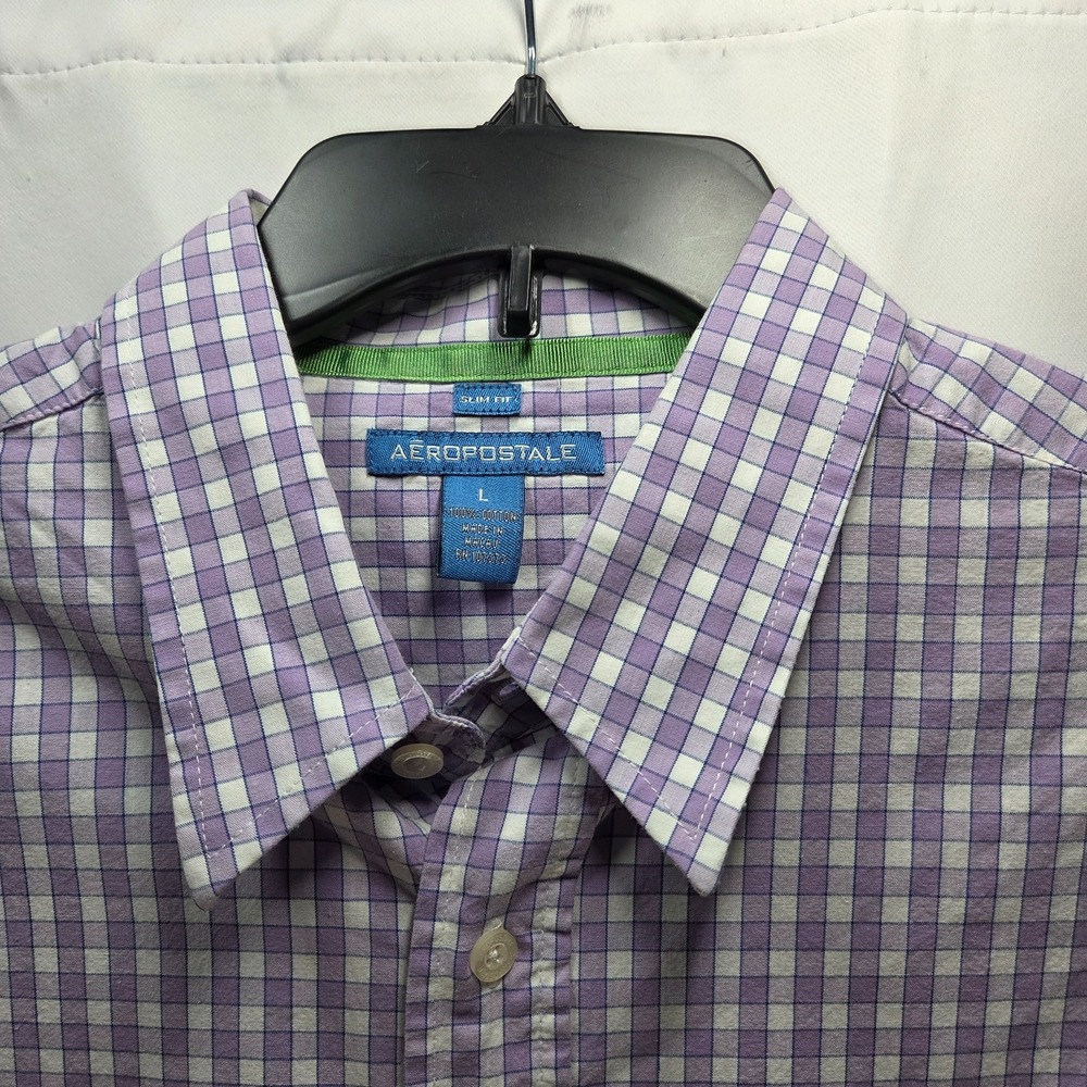 Aeropostale Slim Fit Shirt Men's L Purple‎ Check Long Sleeve Casual